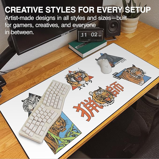 MPCO. OZGMX Large Gaming Desk Pad - 36" x 17" Duraglyde Fabric Panthera Desk Mats - Non-Slip, Washable, Smooth Glide for Precision Gaming & Work