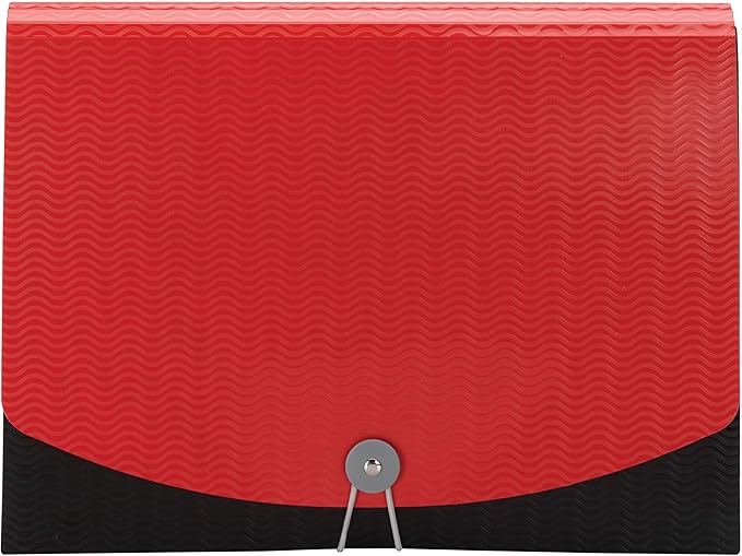 Smead Poly Expanding File, 6 Dividers, Flap and Cord Closure, Letter Size, Wave Pattern Red/Black (70884)