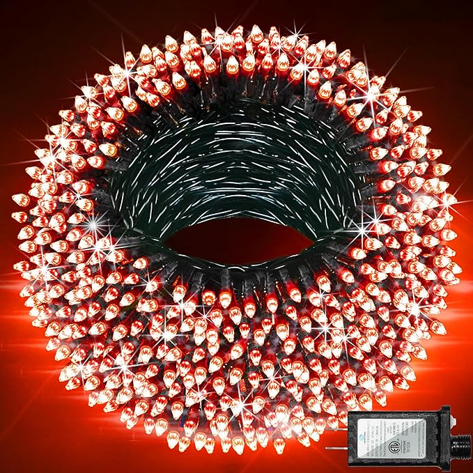 1500 LED Christmas Lights Outdoor with 12 Modes, 470FT Green Wire Christmas String Fairy Lights with Timer & Dimmable, Waterproof Twinkle Tree Lights for House Patio Party Wedding Xmas Decor, Red