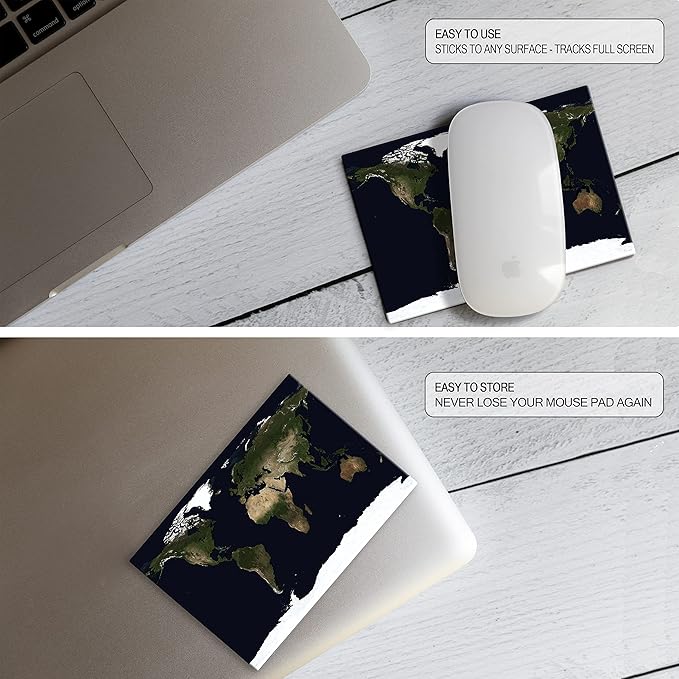 Adhesive Mouse Pad - Peel and Sticks to Any Surface - Travel Mouse Pad, Sticky for Any Surface - Excellent Tracking - Earth Satellite MAP