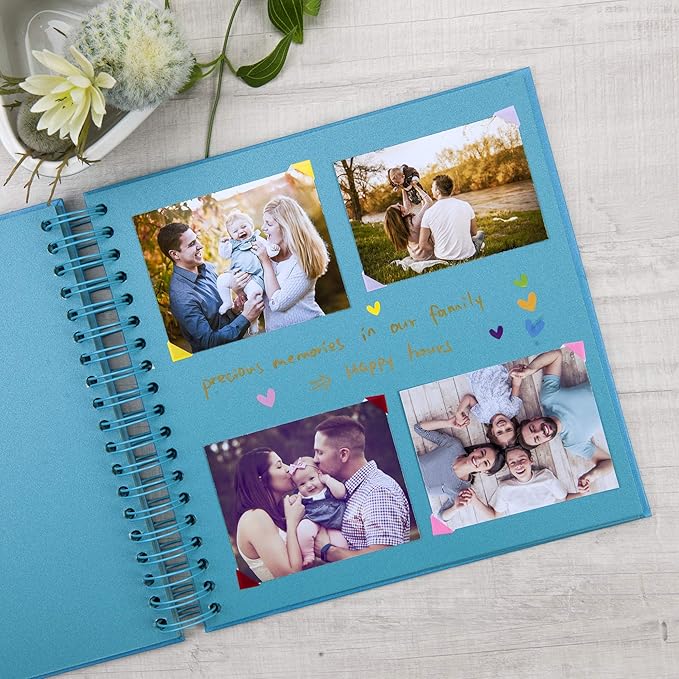 10 x 10 Inch DIY Scrapbook Photo Album with Window Design Cover 80 Pages Craft Paper Memory Book for Weeding Anniversary Travel and Baby (Blue)