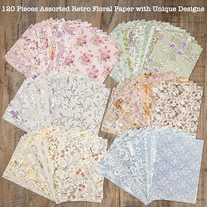240 Pcs Vintage Floral Scrapbook Paper & Textured Paper & Label Journaling Stickers Assorted Set - 6 Pack Mixed Special Paper for Scrapbooking Planner Junk Journal Supplies Collage 4.1x5.8 Inch A6