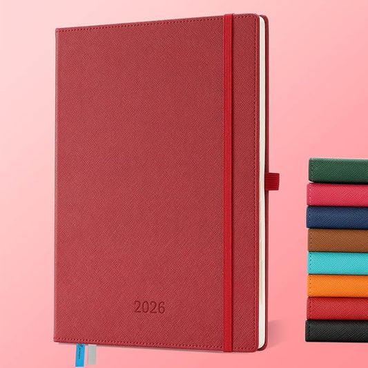 Weekly Monthly 2026 Planner (Jan.26-Dec.26),11.5"x8.5",12 Months Agenda Plan with Month Tabs & Pocket,Expenses/Note Pages, Appointment Book Calendar with Hardcover Vegan Leather Cover,Red