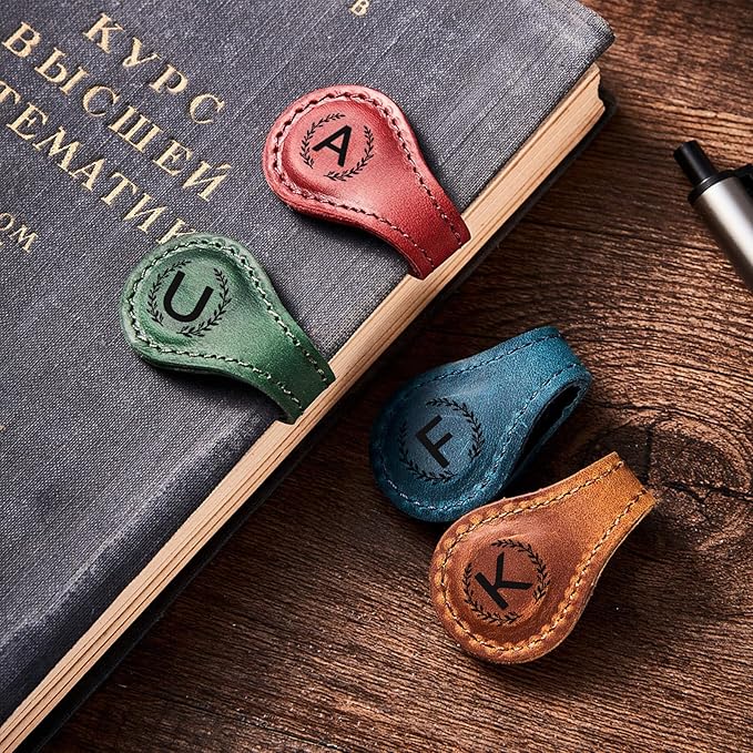 Magnetic Leather Bookmark with 26 Initial for Reading Women,Personalized Magnet Book Marks Gifts for Men,Book Lovers (Red, J)