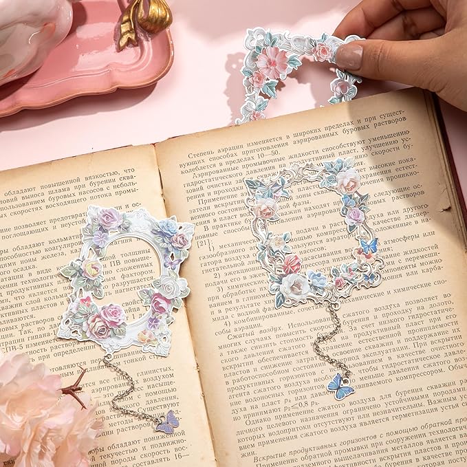 4 Pieces Metal Bookmarks for Women, Large Size Cute Hollow Bookmark Garland Flower Window Butterfly Unique Book Mark for Reading, Artistic Gift for Book Lovers Writers Readers Children Teens Men