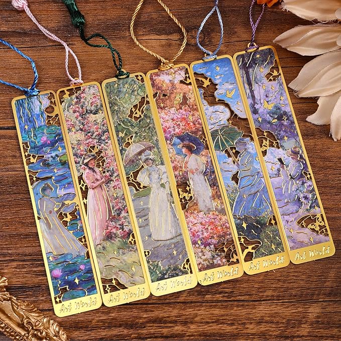 6 Pcs Vintage Oil Painting Metal Bookmarks Monet Theme Maiden Elegant Floral Classic Art Style Artistic Book Mark Reading Girl Unique Book Lover Gifts for Women, Readers & Bibliophiles