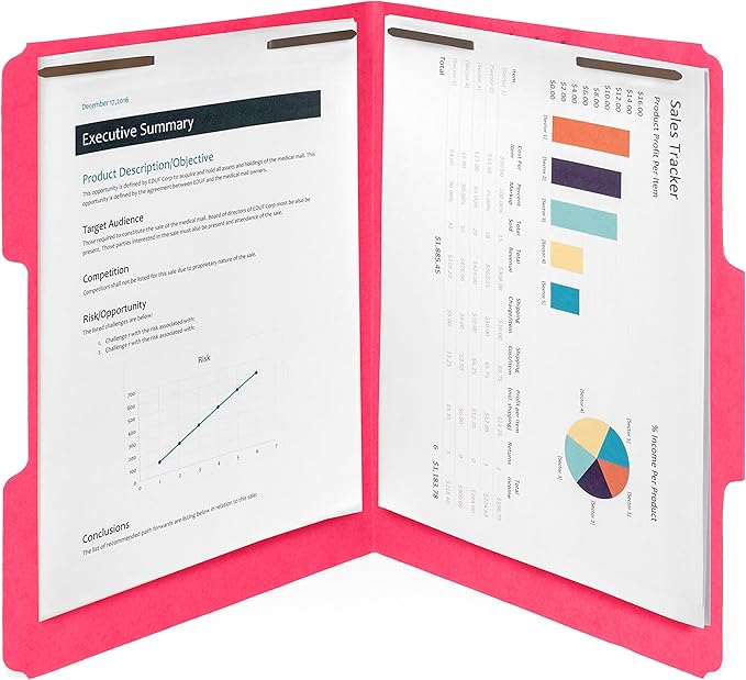 50 Red Fastener File Folders - 1/3 Cut Reinforced Tab - Durable 2 Prongs Bonded Fastener Designed to Organize Standard Medical Files, Law Client Files, Office Reports - Letter Size, Red, 50 Pack