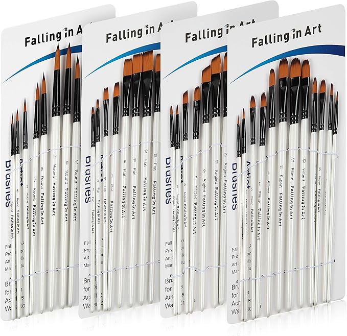 Falling in Art Nylon Painting Brushes Sets, 48 PCS Artist Paintbrushes for Watercolor, Acrylic, Craft, Oil, Gouache, Face Body Painting