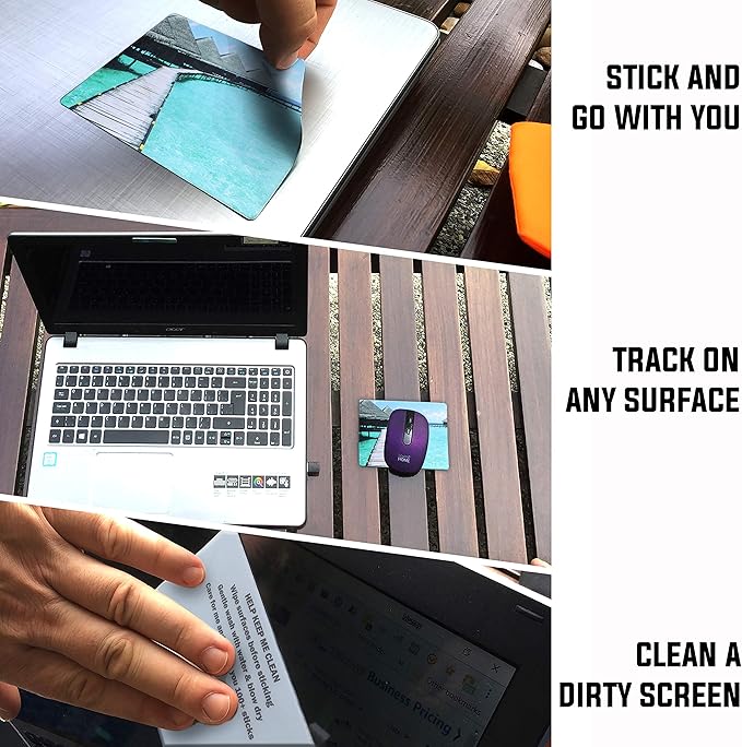 Mouse Pad Adhesive Bottom - Sticks to Any Surface - Portable - Webcam Covers and Screen Cleaner Included (Beach)