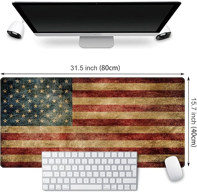 Desk Mat, Extended Gaming Mouse Pad, Large Keyboard Mouse Mat XXL, American Flag Full Desktop Mousepad with Stitched Edges & Non Slip Rubber Base Mice Pad for Office and Home 31.5"x15.75"