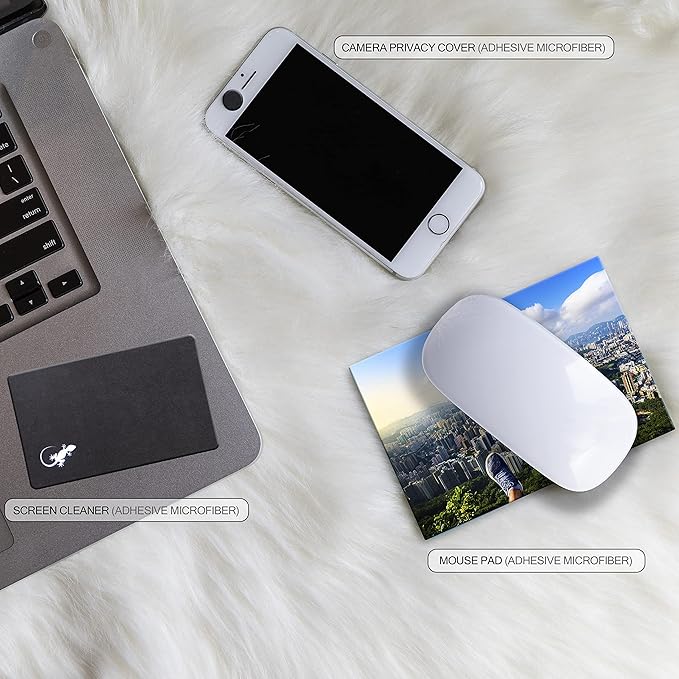 Mouse Pad Travel Size with Adhesive Bottom, Mini Mouse Pad Sticks to Any Surface, Plus Webcam or Camera Privacy Tab Covers and Screen Cleaner (View Point City)