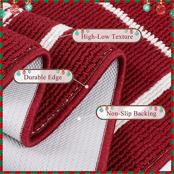 Christmas Doormat with Non Slip, Loop Pile Red and White Indoor Welcome Mat with Absorbent & Dirt-Trapping, Christmas Trees Truck Pattern, Porch Decor Outdoor Front Door Mat 32x48 Inch