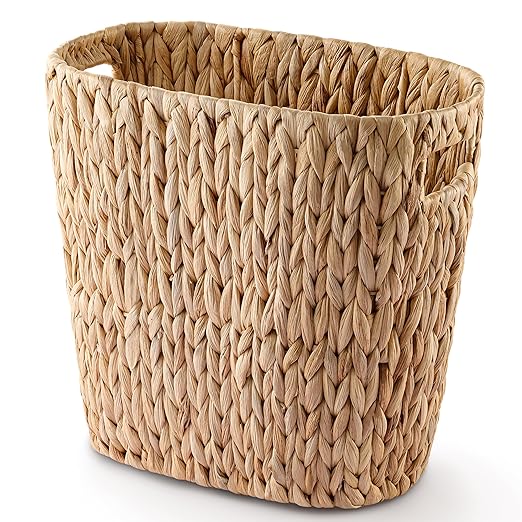 4 Gallons Wicker Waste Basket for Bathroom - Water Hyacinth Wicker Trash Can – Kitchen, Bathroom Garbage Can, Oval Magazine Basket - Desk Trash Can, Office Garbage Can with Open Top, Handles