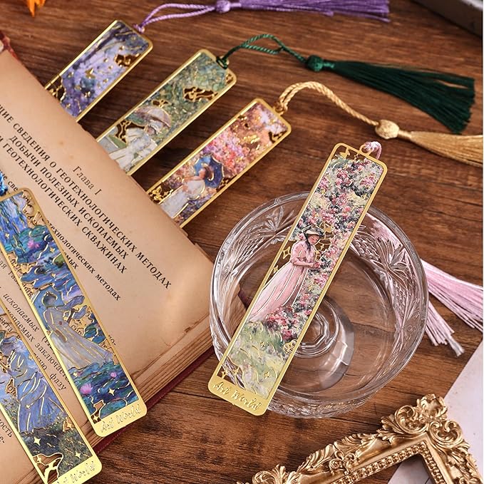 6 Pcs Vintage Oil Painting Metal Bookmarks Monet Theme Maiden Elegant Floral Classic Art Style Artistic Book Mark Reading Girl Unique Book Lover Gifts for Women, Readers & Bibliophiles
