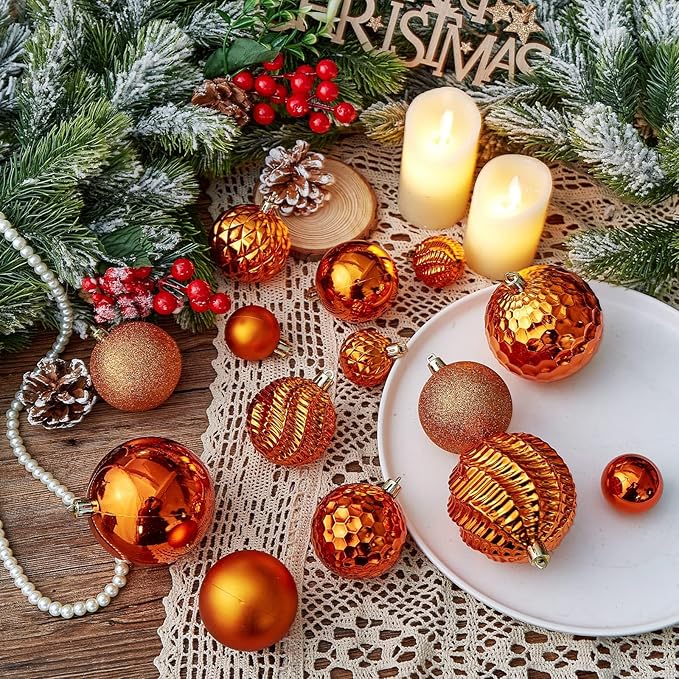 Christmas Balls Ornaments -36pcs Shatterproof Christmas Tree Decorations with Hanging Loop for Xmas Tree Wedding Holiday Party Home Decor,6 Styles in 3 Sizes(Orange)
