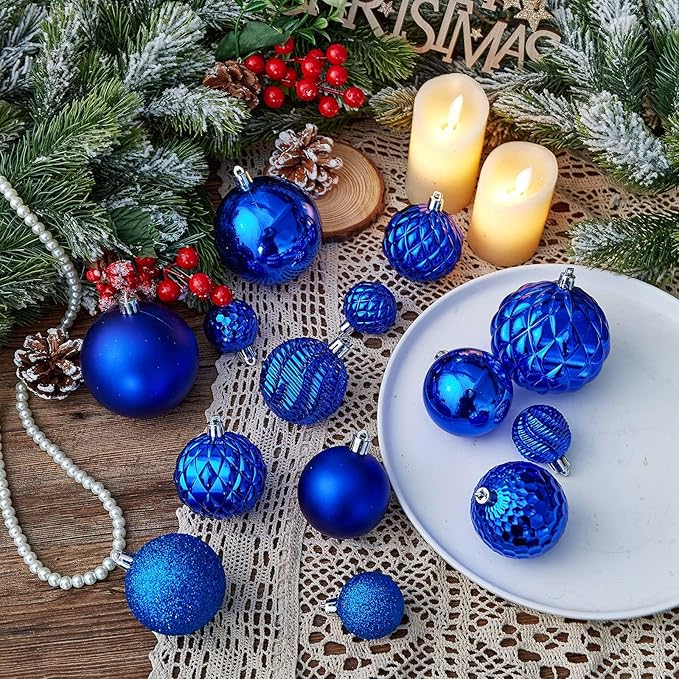 Christmas Balls Ornaments -36pcs Shatterproof Christmas Tree Decorations with Hanging Loop for Xmas Tree Wedding Holiday Party Home Decor,6 Styles in 3 Sizes(Diamond Blue)