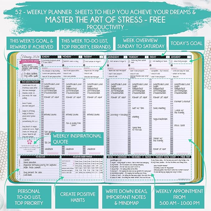 2026 Planner Weekly and Monthly | Law of Attraction Planner with Panduo App | A 12 Month Journey for Productivity, Gratitude & Goal Setting | Includes Foldable Vision Board, Gift Box & Stickers