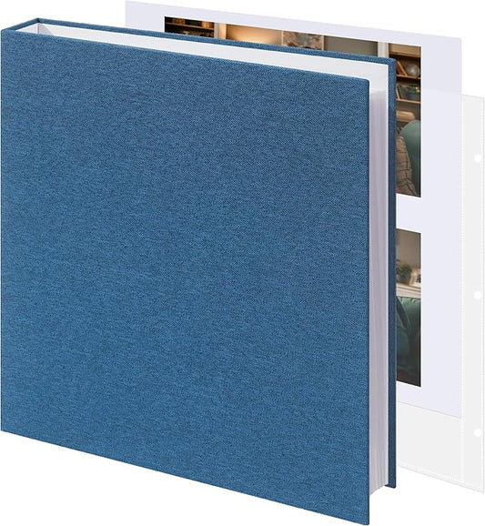 Vienrose Scrapbook 8.5x11 Inch Large 3 Ring Binder Photo Album, Linen Cover DIY Scrap Book with 30 Sheets Plastic Sleeves 60 Pages Blank White Inner Pages for Wedding Birthday Baby Travel Blue