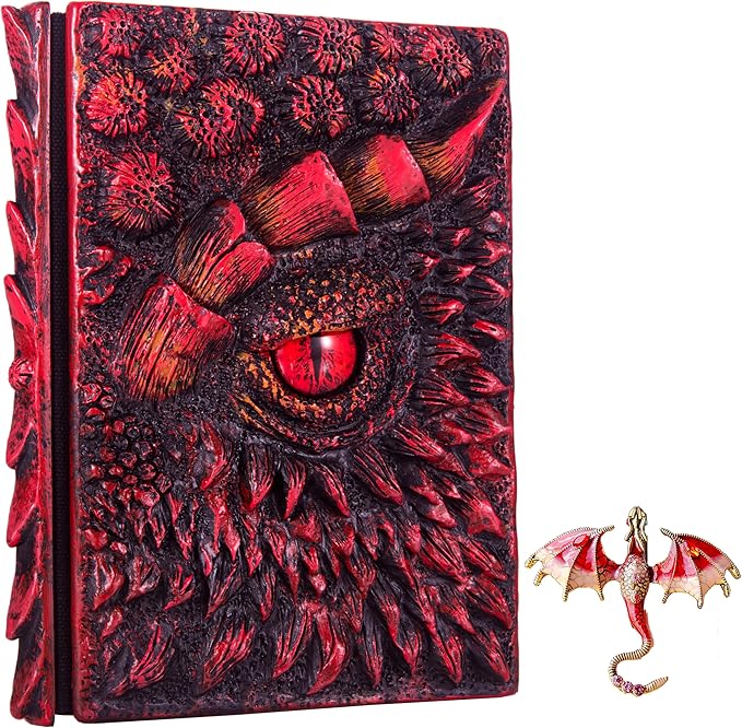 3D Dragon Eye Embossed Journal,Resin Engraving Notebook,Dnd notebook for Dragon Lovers ，Blank Paper,Hardcover Travel Notepad for Writing,Sketchbook,Collection,Gift,Decoration A4 and A5 Size (A5-Red