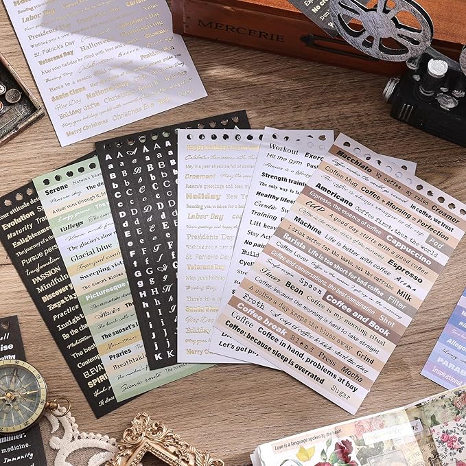 3000+ Pcs Word Stickers for Journaling, 50 Sheets Gold Foil Art Scrapbook Quote Stickers for Junk Journal, Scrapbooking Supplies Small Talk DIY Decorative Gift for Women Teen Girls