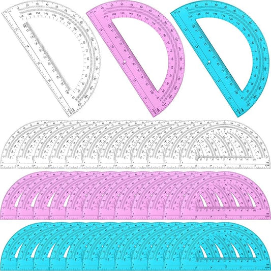 Zonon 36 Pack 6 Inch Plastic Protractor Back to School Protractors 180 Degrees Pink Blue Clear Protractors for Classroom Math Teacher Student Office Supplies