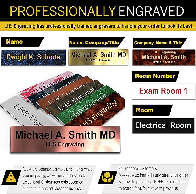 Engraved Name Plates for Desk and Door Signs Personalized Plastic Nameplate - Made In USA