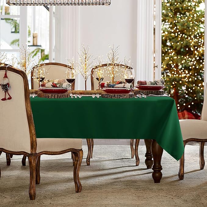 sancua Rectangle Tablecloth - 90 x 132 Inch - Stain and Wrinkle Resistant Washable Polyester Table Cloth, Decorative Fabric Table Cover for Dining Tables, Buffet Parties and Christmas, Hunter Green