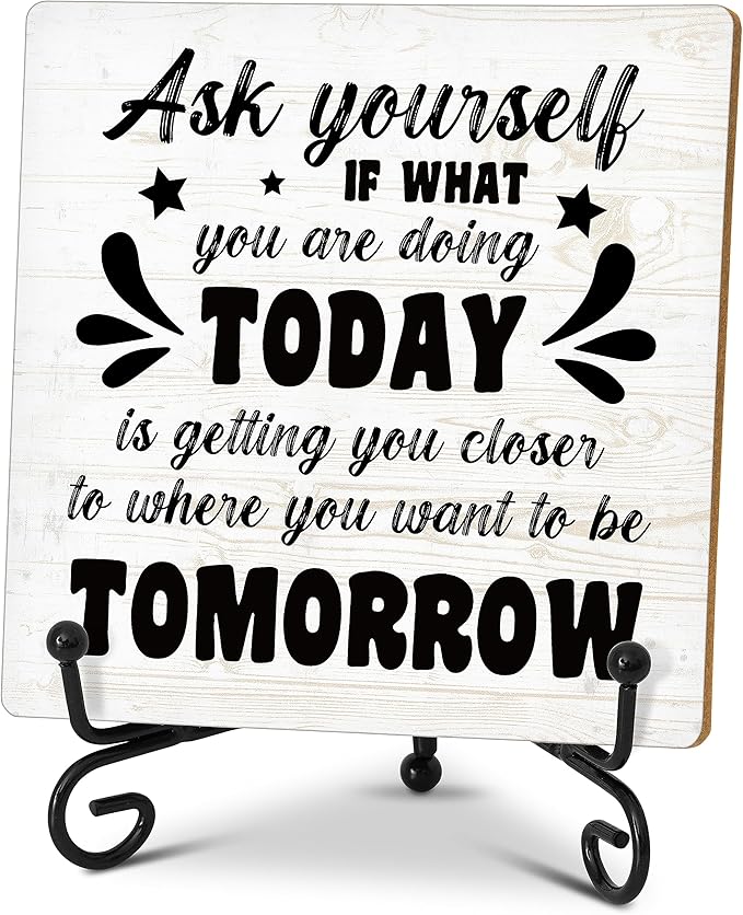 Motivational Desk Decor, Inspirational Home Office Wood Plaque with Stand, Encouragement Gifts for Women Men Coworkers Friends Family - C22