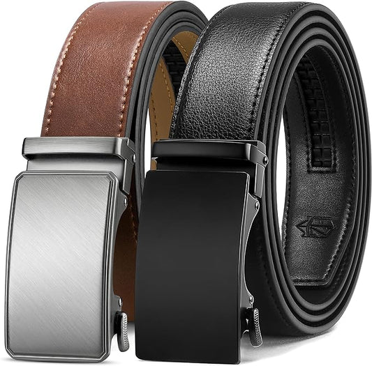 Zitahli Ratchet Belt for Men - 2 Packs Leather Mens belt For Gift Men Dress and Casual,Trim to Fit