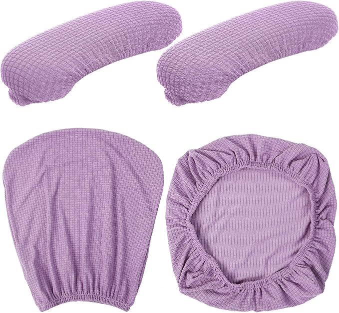 Tallew 4 Pcs Office Chair Covers Set Computer Universal Protective Stretchable Chair Seat Covers Desk Armrest Slipcovers Pads Office Cushion Backrest for Rotating(Lilac Purple)