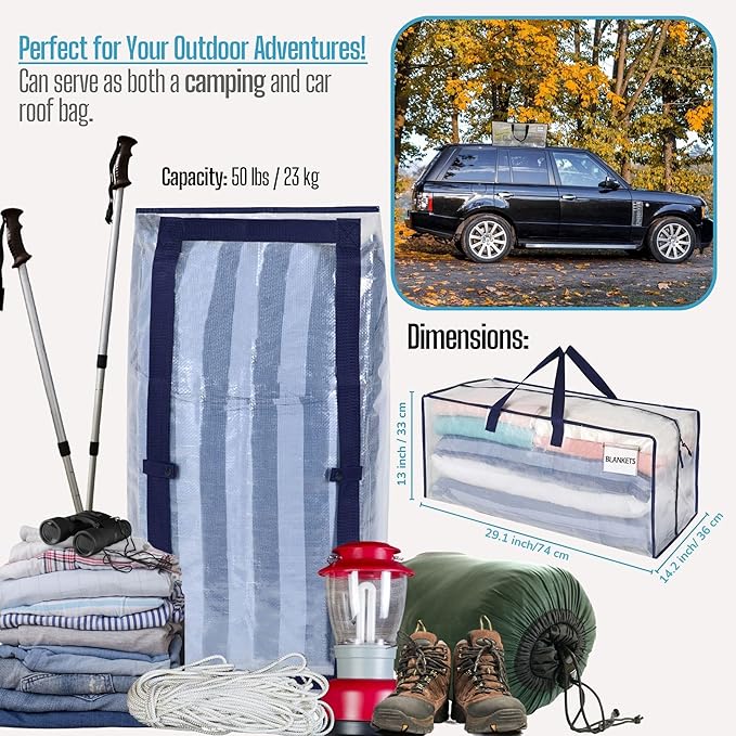 VENO 2 Pack Moving Bags w/Backpack Straps, Heavy Duty, Moving Boxes Alternative, Packing Supplies, Large Storage Totes for Dorm Room Essentials with Zipper for Clothes (Clear, 2 Pack)