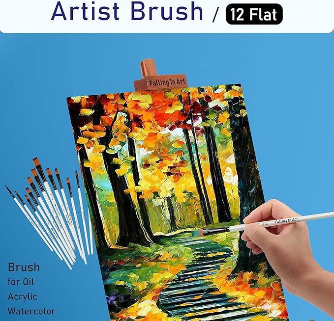 Falling in Art Paint Brushes Set, 12 PCS Nylon Professional Flat Paint Brushes for Watercolor, Oil Painting, Acrylic, Face Body Nail Art, Crafts, Rock Painting