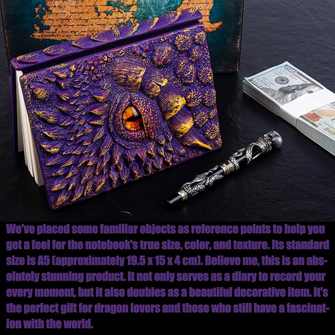 3D Dragon Eye Embossed Journal,Resin Engraving Notebook,Dnd notebook for Dragon Lovers ，Blank Paper,Hardcover Travel Notepad for Writing,Sketchbook,Collection,Gift,Decoration A4 and A5 Size (A5-Purple-Lined)
