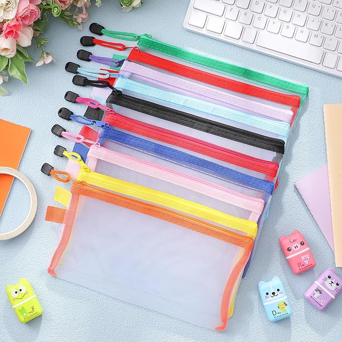 Fainne 120 Pack Mesh Pencil Pouch Mesh Zipper Pouch 9" x 4.7" Pencil Case Bulk Multipurpose Cosmetics Toiletry Small Bag for Office Travel(Bright Colors)