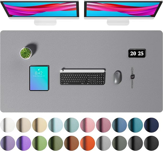 Aothia Faux Leather Desk Mat – Large Mouse Pad, Non-Slip PU Leather Blotter, Waterproof Writing Surface for Office and Home (Light Grey, 47.2" x 23.6")
