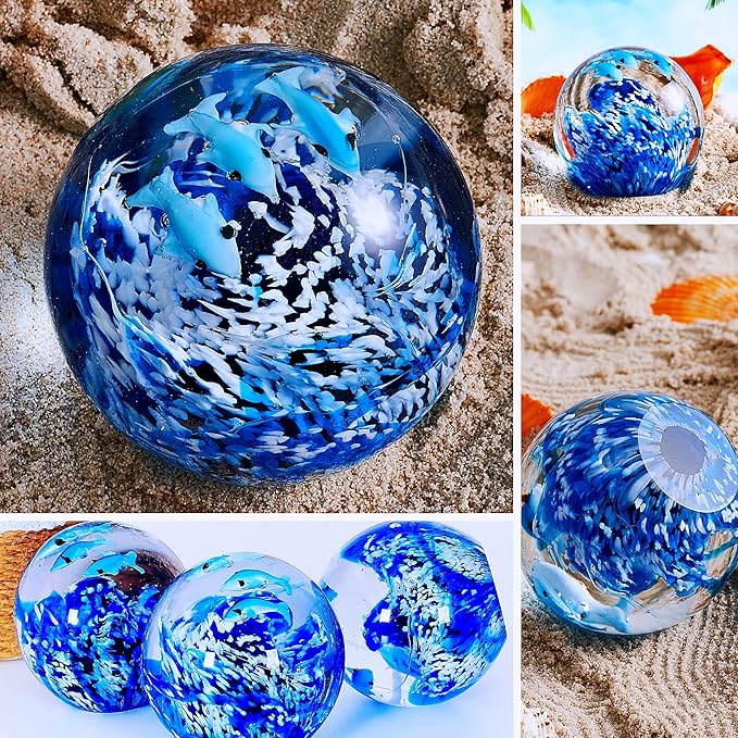 EUSTUMA Hand Blown Glass Dolphin Figurine Ornament,Sea Animal Ornament for Fish Tank Aquarium,Sea Animals Collection for Birthday Gift,Office Paperweight Glass Ball