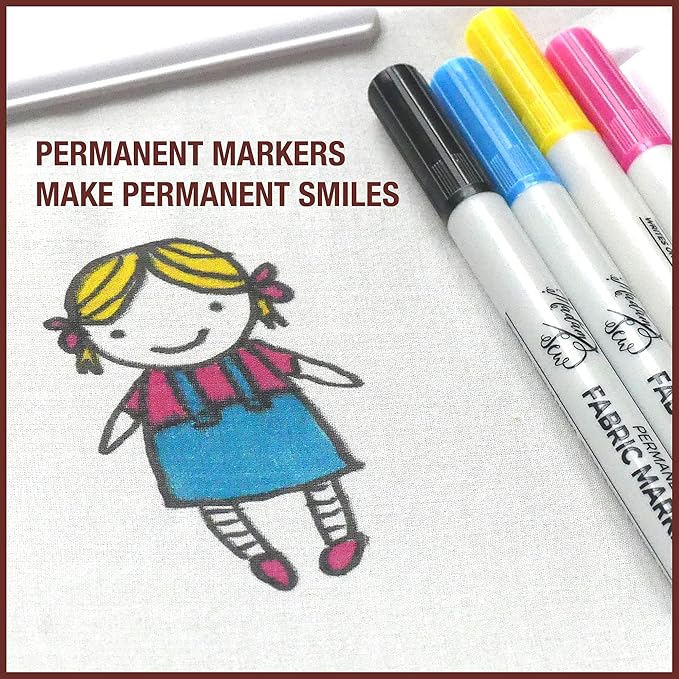 Madam Sew Fabric Markers – Set of 12 Permanent Fabric Marker Set for Clothes, Crafts, Shoes & Canvas – No Bleed, Fine Tip, Non Toxic Pens for DIY & Laundry Marking