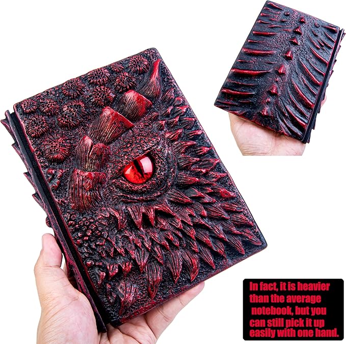 3D Dragon Eye Embossed Journal,Resin Engraving Notebook,Dnd notebook for Dragon Lovers ，Blank Paper,Hardcover Travel Notepad for Writing,Sketchbook,Collection,Gift,Decoration A4 and A5 Size (A5-Red-Lined)