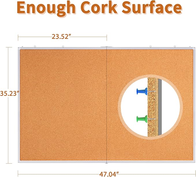 maxtek Large Cork Board 48 x 36 in, Bulletin Board for Walls, 4'x 3' Extra Aluminum Framed Corkboard, Foldable Wall Mounted Pin Memo Notice Cork Board for Office, Home Wall Display