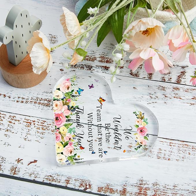 Thank You Gift for Women, Teacher Coworker Appreciation Gifts, Office Leaving Job Farewell Gift for Employees Coworker Leader, Boss Day Desk Accessories Thank You Boss Lady Acrylic Heart Plaque (6X6 Inch)