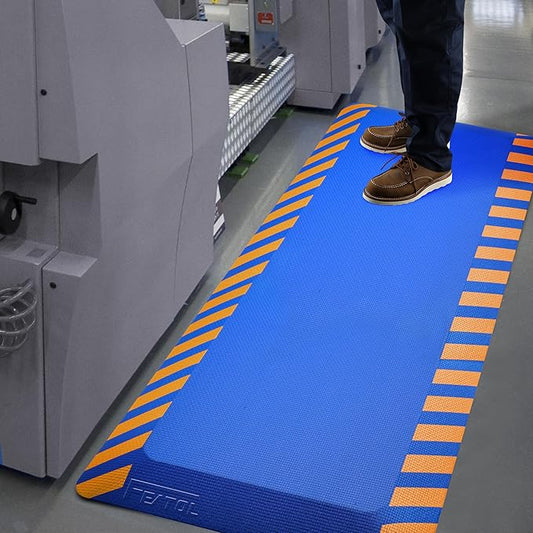 FEATOL Anti Fatigue Mat Industrial, Ergonomic Standing Floor Mat for Work for Stand, Blue with Yellow Border Safety 20" x 32"-Support for Leg & Back Pain