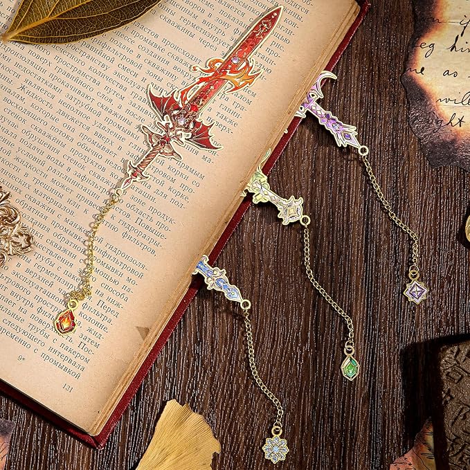 8pcs Fantasy Sword Bookmarks for Books, Journals, Planners - Cool Metal Book Markers for Reading Women & Men, Unique Book Marks Gifts for Book Lovers, Reading Accessories for Students & Adults & Kids