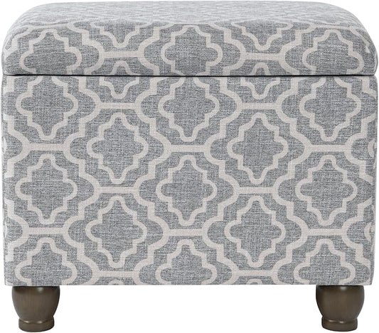 Home Decor | Upholstered MediumRectangular Storage Ottoman | Hinged Lid Ottoman with Storage for Living Room & Bedroom,Gray Geometric