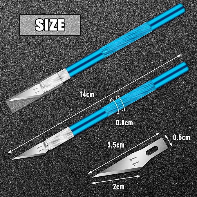DIYSELF 2 Pack Exacto Knife for Crafts, Precision Knife Exacto Blades, Hobby Knife for Models, Craft Knife for Scrapbooking, Carving Knife for Stencil, Art, 20 Extra Blades(Blue)