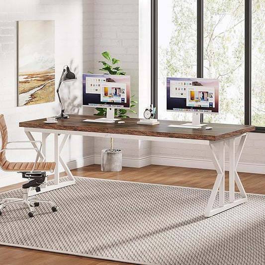 Tribesigns 78.7-Inch Executive Desk, Large Computer Office Desk Workstation, Modern Simple Style Laptop Desk Study Writing Table Business Furniture for Home Office (Rustic Brown/White, 78.7 Inch)