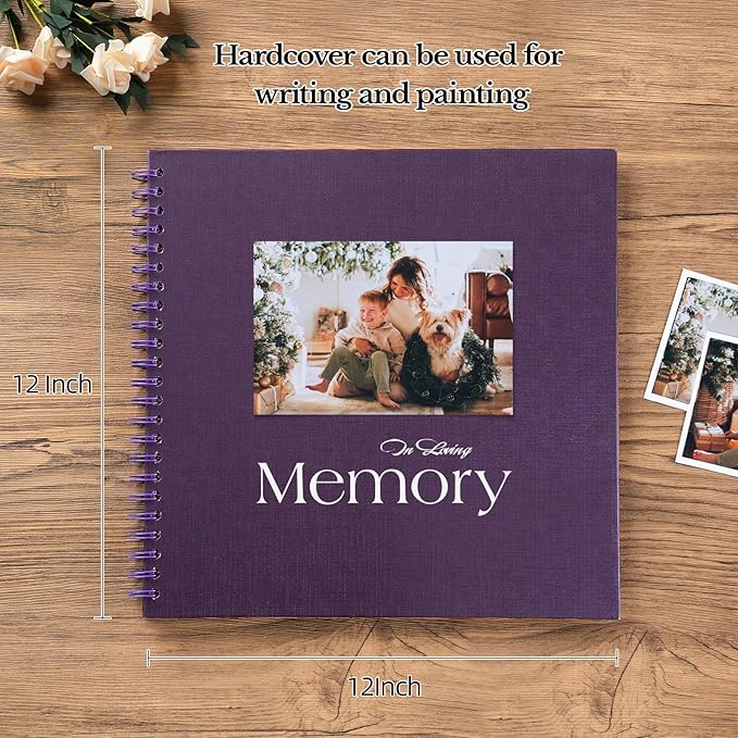 potricher 12 x 12 Inch DIY Scrapbook Album 40 Pages Hardcover Kraft Paper Scrap Book Photo Albums Memory Book for Wedding and Anniversary Family (Purple, 12 Inch)