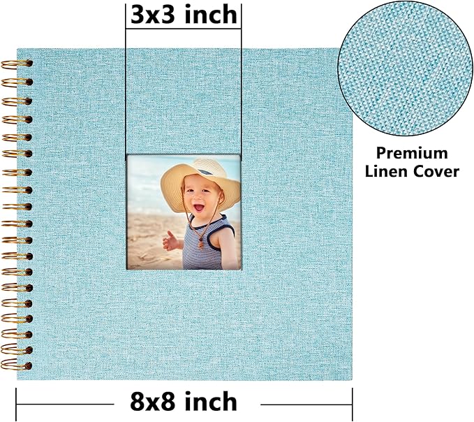 Vienrose 8x8 Inch Scrapbook DIY Small Hardcover Kraft White Pages Scrapbook Photo Album Linen Cover Scrap Book Photo Albums Scrapbooking Supplies Kit for Couple Family Wedding Travel