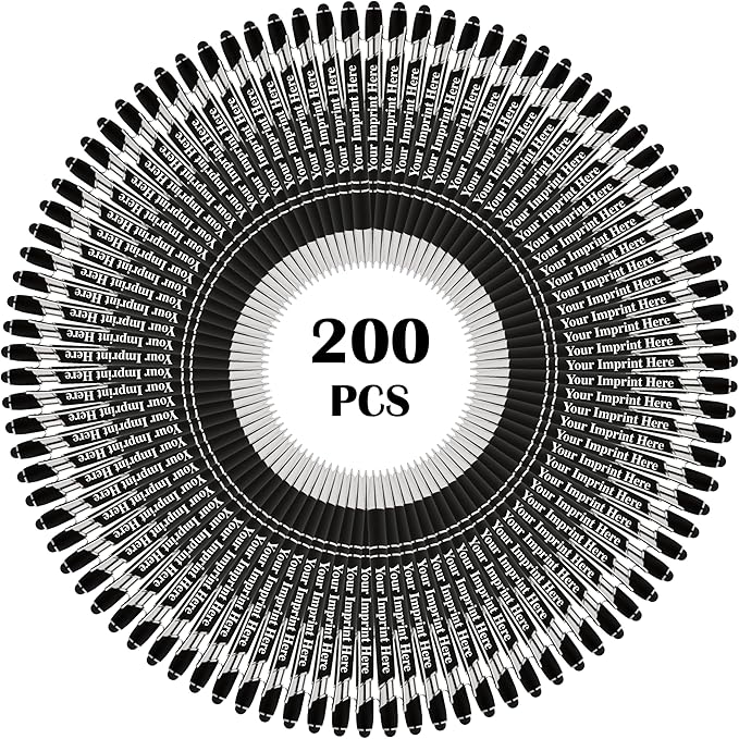 Up to 500 Pcs Custom Pens Bulk | Rainbow of Colors | Soft-Touch Metal Black Ink Personalized with Name or Message (Black, 200 pcs)