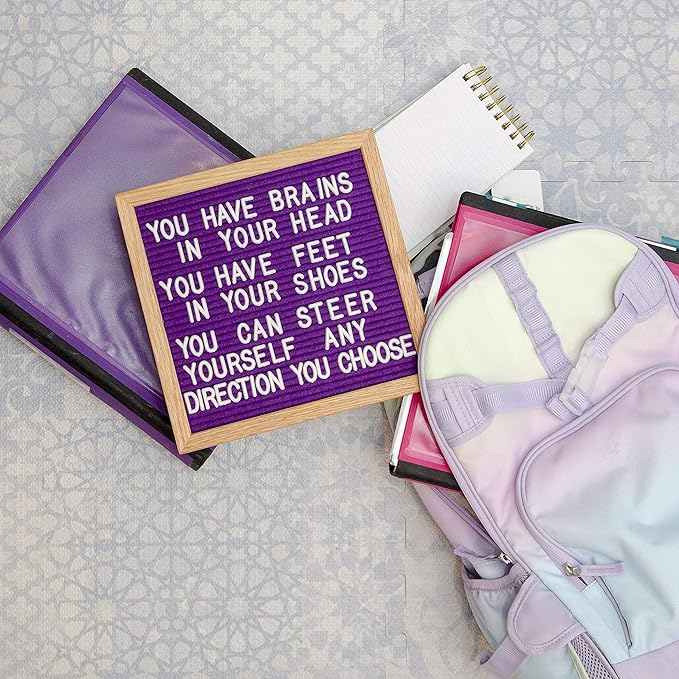 Felt Like Sharing Square Letter Board (Purple Felt - 10”x10”) – Changeable Message Board with 3 Sets of Felt Board Letters – Statement Wall Sign for Quotes, Home or Holiday Decor In Oak Frame