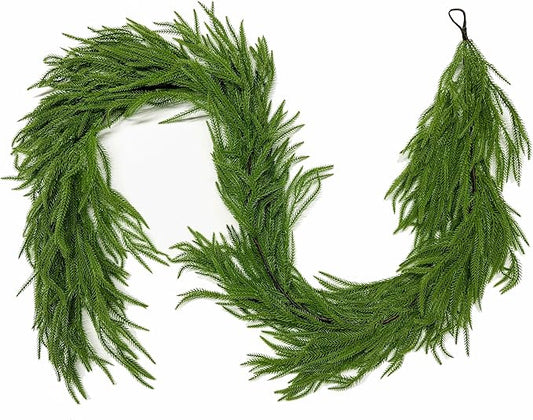 12FT Christmas Garlands Norfolk Pine Garland Real Touch Artificial Faux Greenery Garland for Holiday Indoor Outdoor Decor